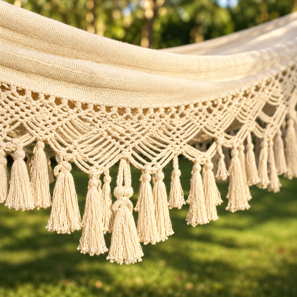 Bohemian Tassel Double Hammock, White