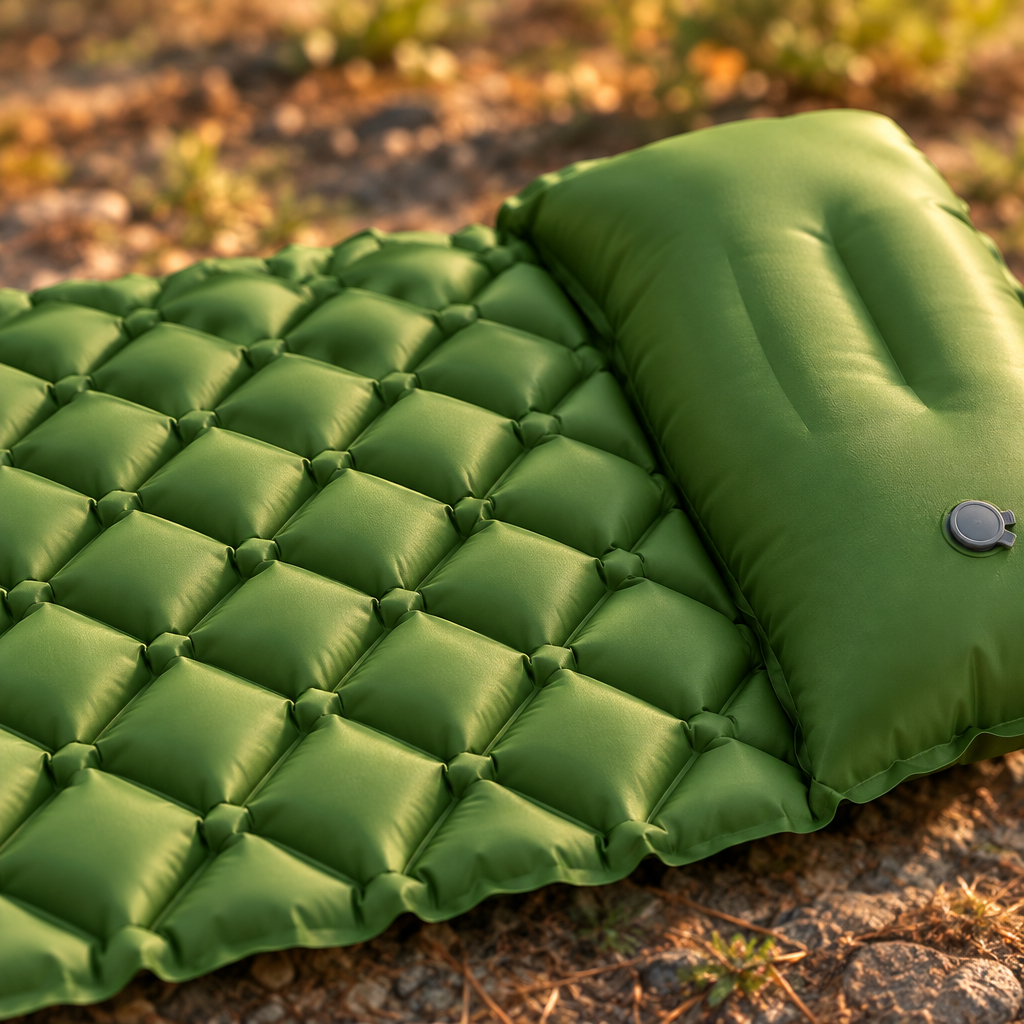 Inflatable Double Camping Air Mat, 2 Pack, Army Green