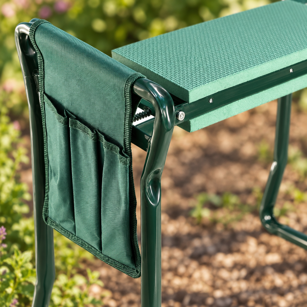 Foldable Garden Kneeler and Seat with Tool Pouch, Dark Green