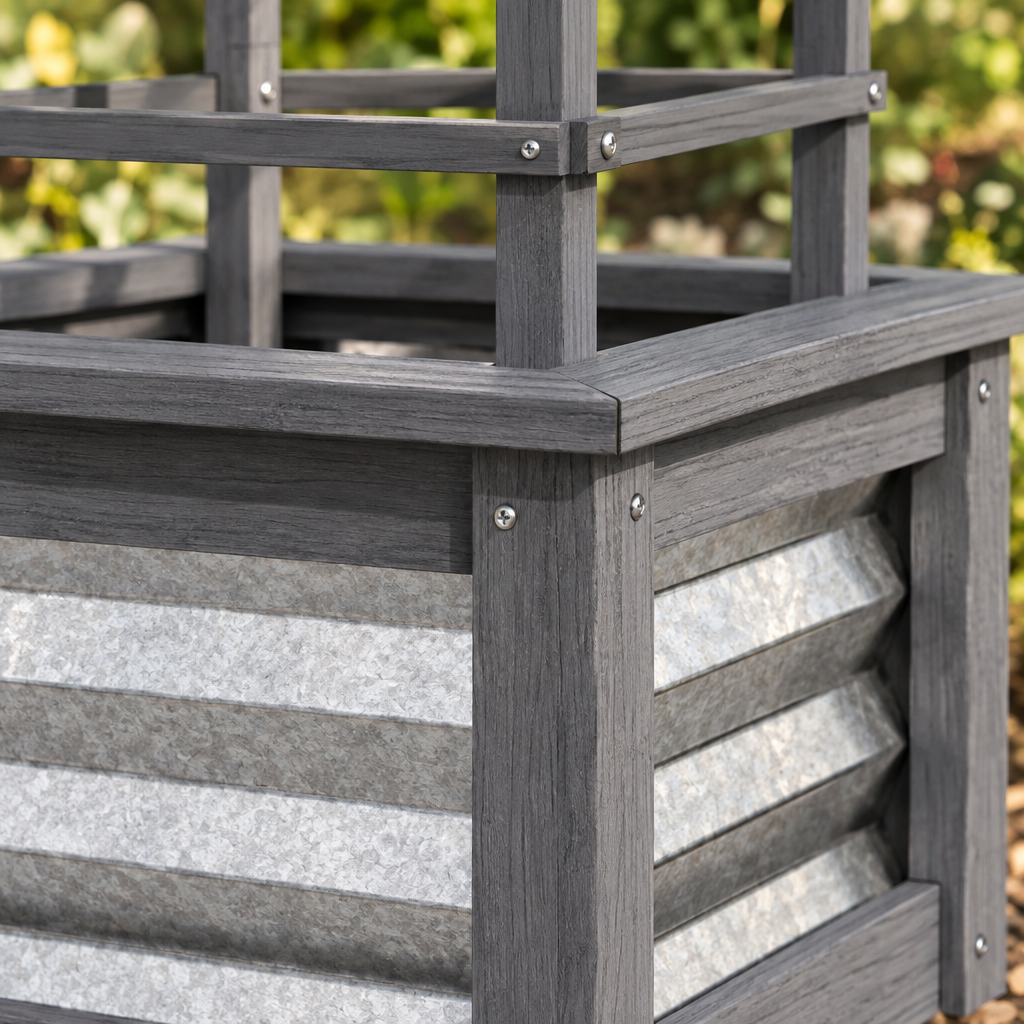 Wooden Raised Garden Bed with Trellis, Gray