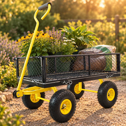 Steel Garden Cart with Swivel Handle and Removable Sides