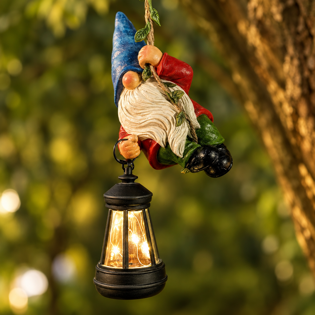 Solar Climbing Gnome Statue with Lantern