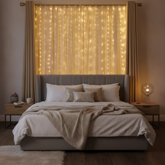 300 LED Warm White Fairy Curtain Lights, 8 Modes, USB