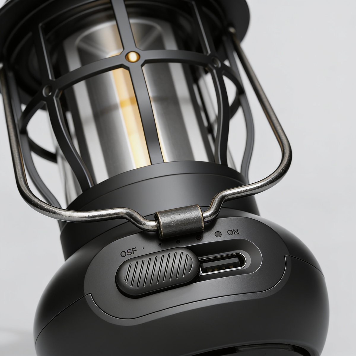 Vintage USB Rechargeable Camping Lantern, LED Tent Light, Black