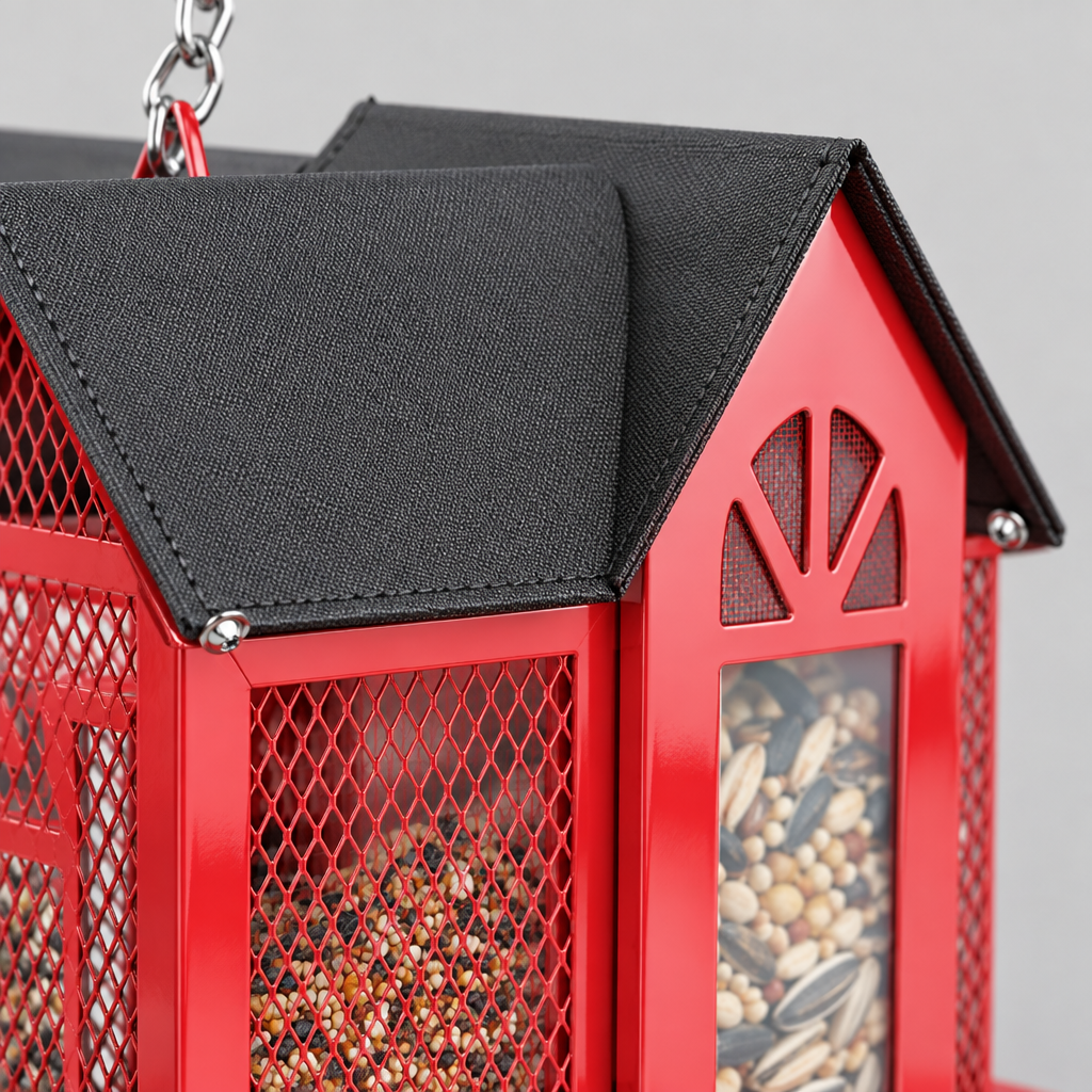 Barn Style Hanging Metal Bird Feeder with Seed Window