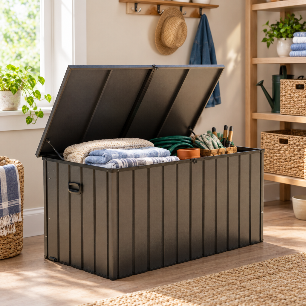 200 Gallon Deck Box and Firewood Rack Storage Set