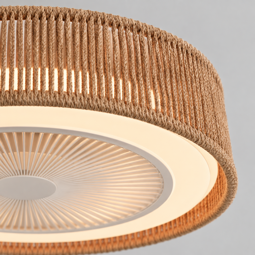 Rope Woven Ceiling Fan Light with RGB LED, Semi Flush
