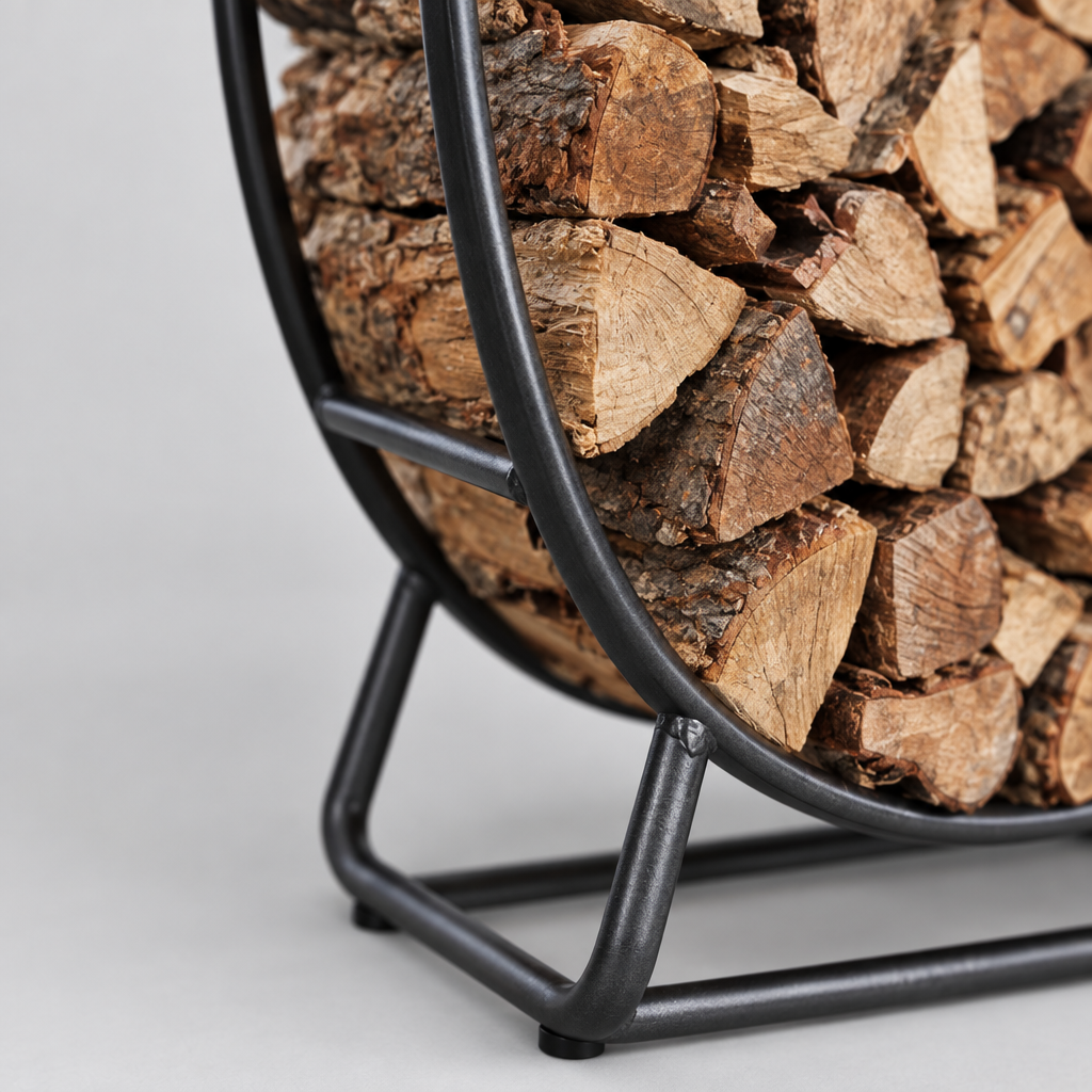 24 in Round Steel Firewood Log Rack, Black