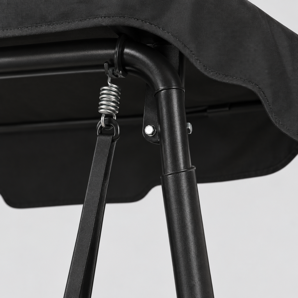 3 Seat Patio Canopy Swing with Cushions, Black Steel Frame