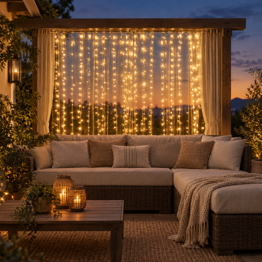 300 LED Warm White Fairy Curtain Lights, 8 Modes, USB