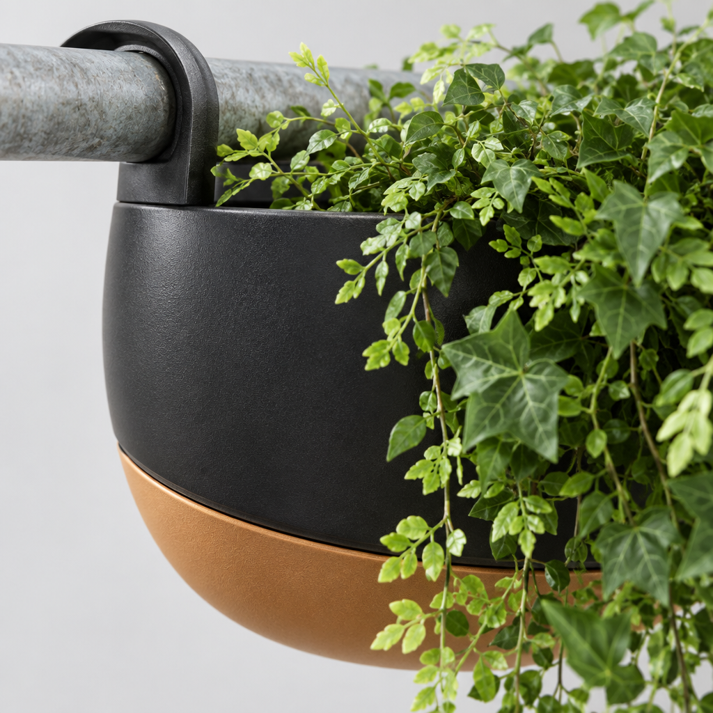 4 Pack 9.64 in Hanging Planters with Drip Trays, Gray