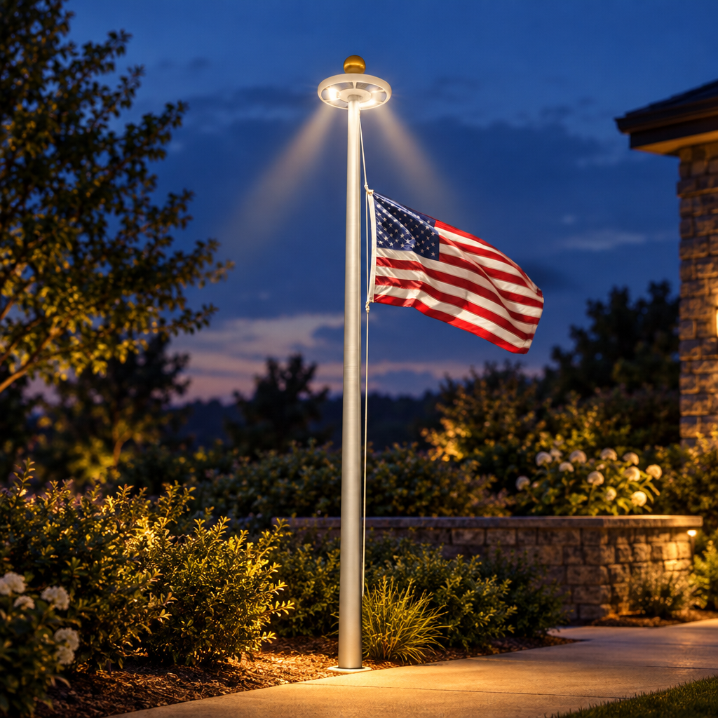 Solar Flag Pole Light and Filament Garden Light Set