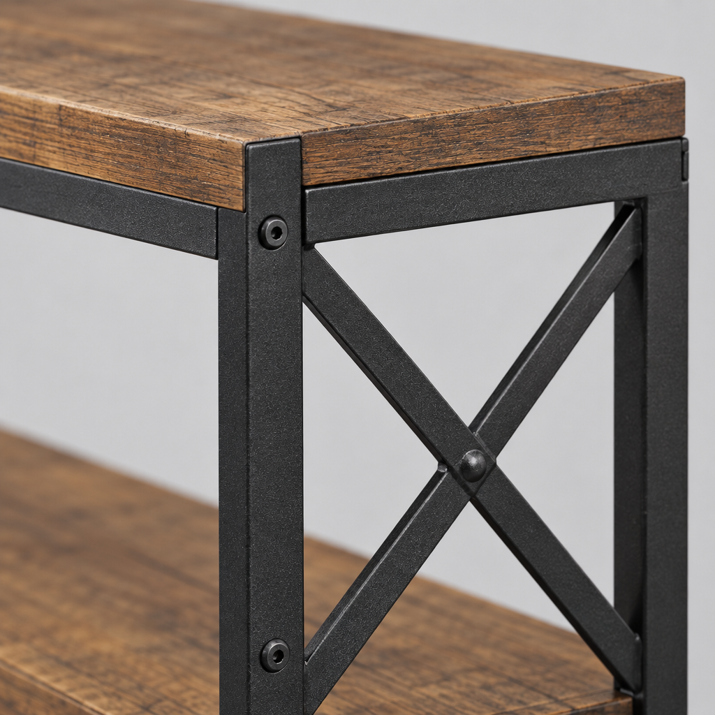 Corner Bookshelf 79 in Tall with X-Bar Frame, Grey