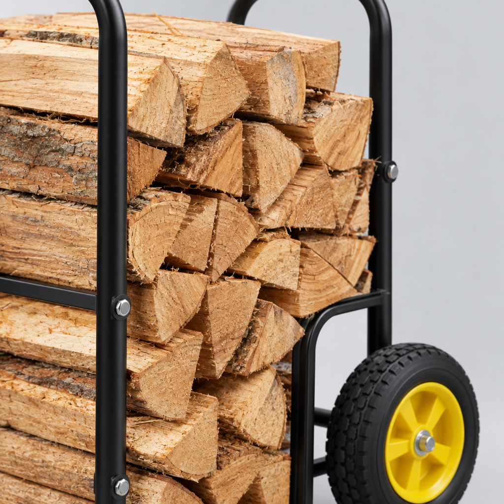 Rolling Firewood Log Cart Carrier, Black Metal