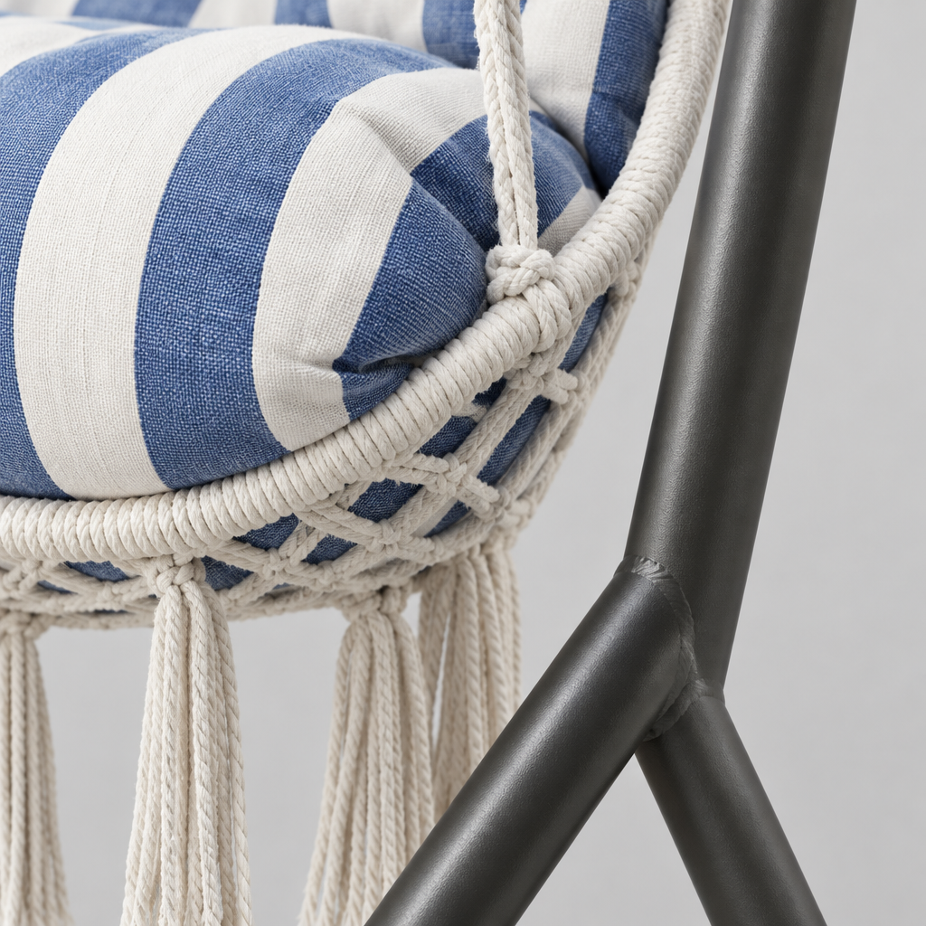 Hanging Hammock Swing Chair with Cushion, Blue and White