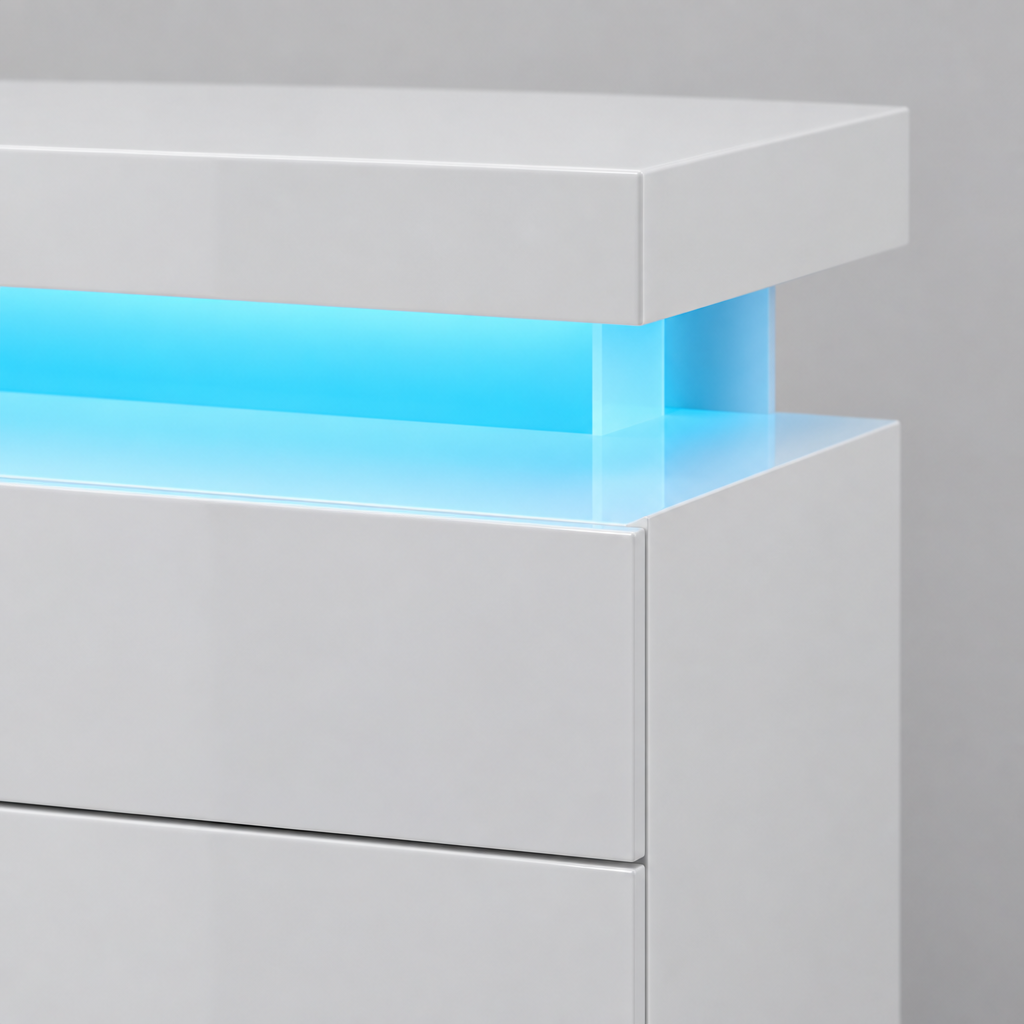 LED Nightstand with 2 Drawers, White Bedside Table