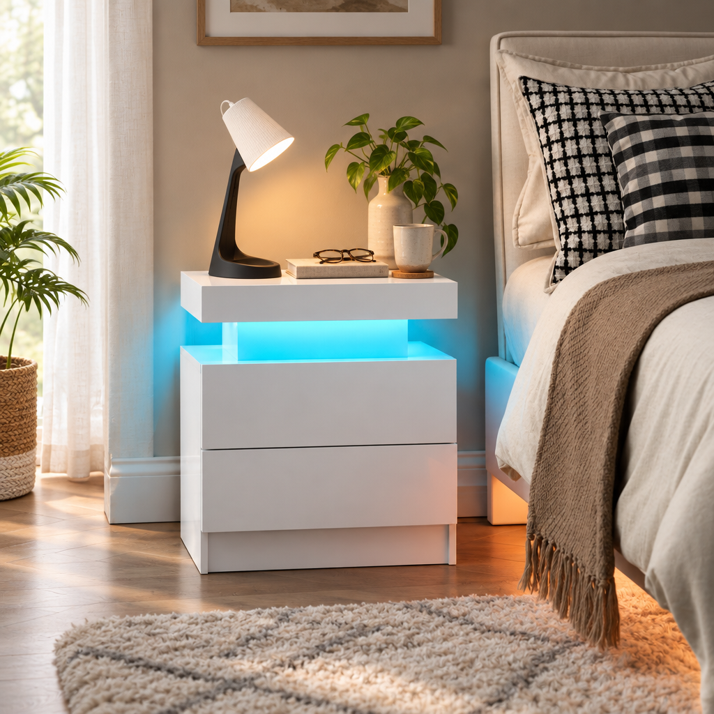 LED Nightstand and Desk Lamp Bedroom Set