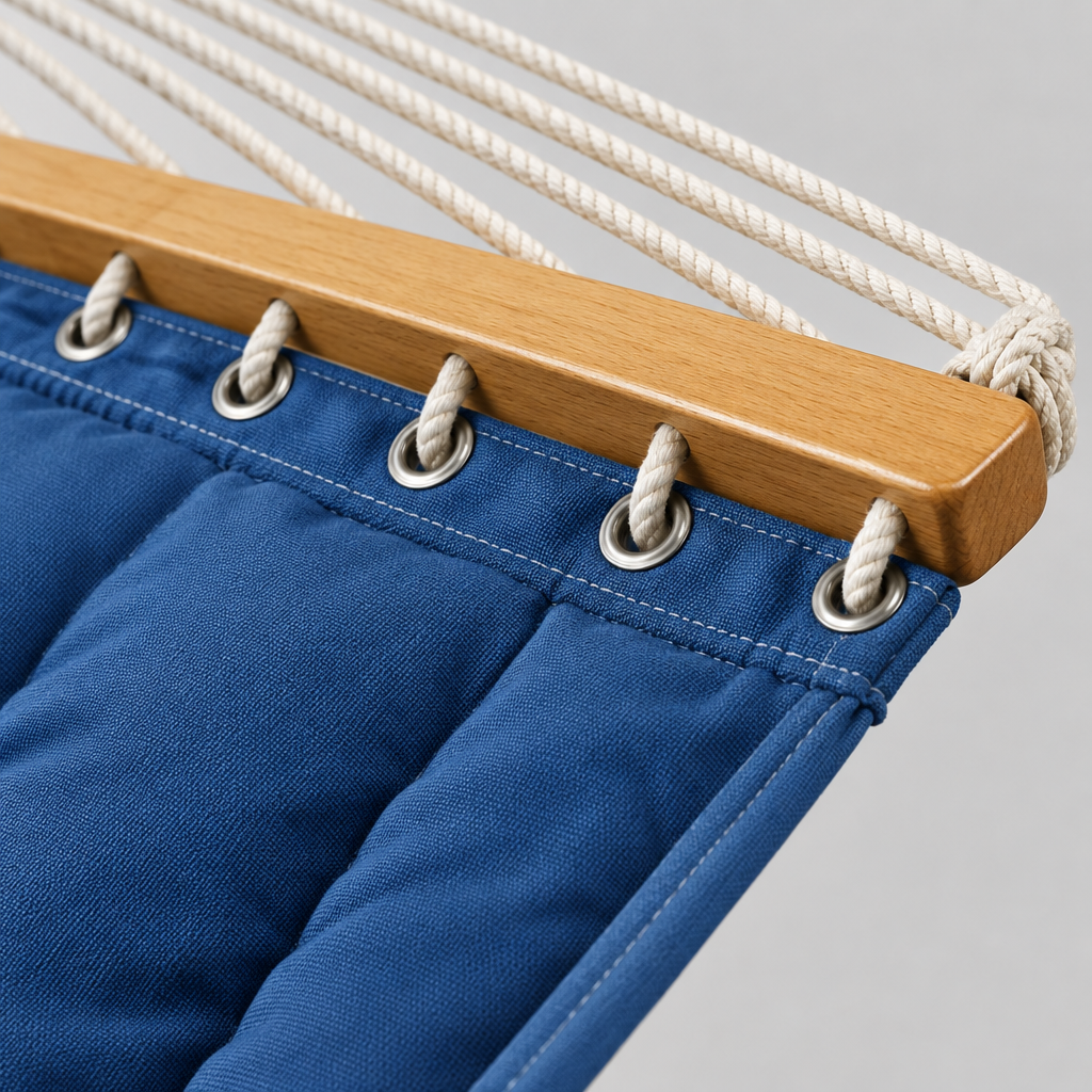 2-Person Quilted Outdoor Hammock with Pillow, Navy Blue