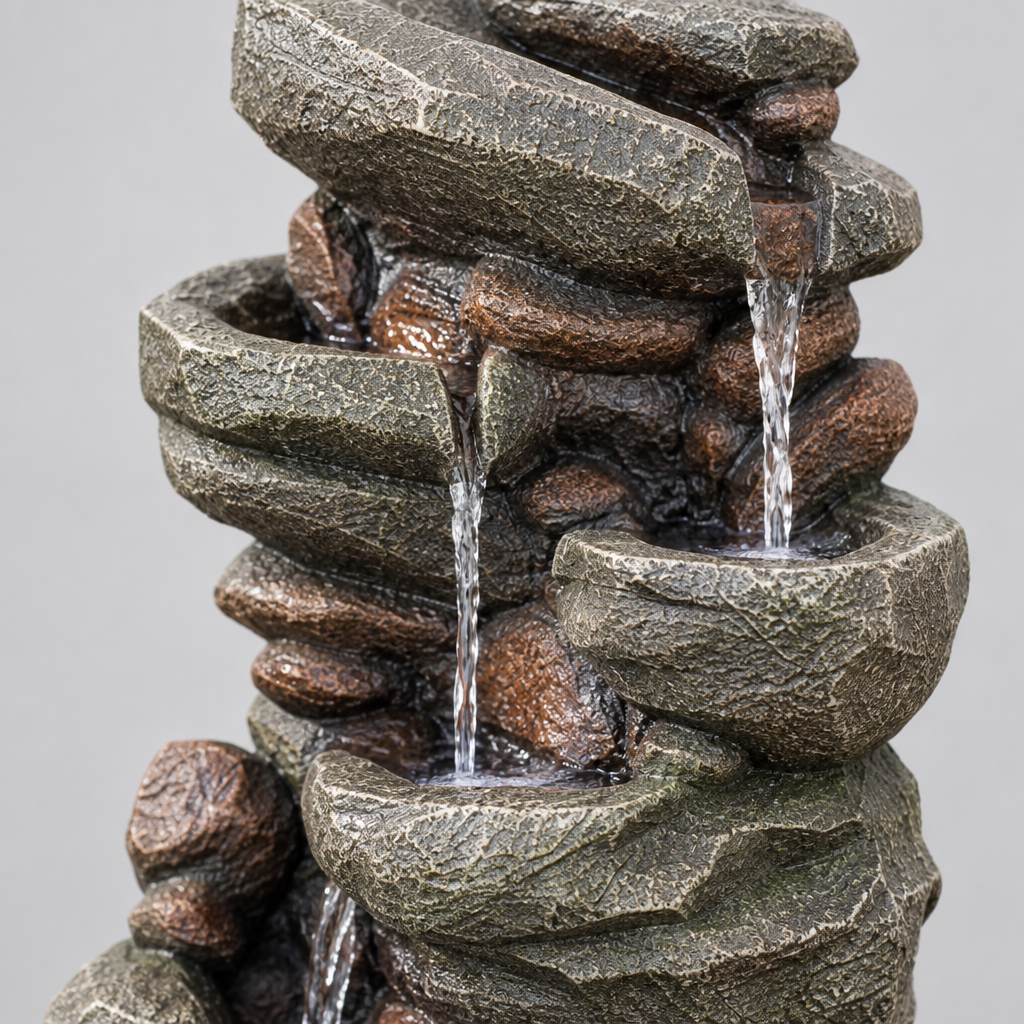 7-Tier Rock-Style Cascading Garden Fountain, 38.98 in
