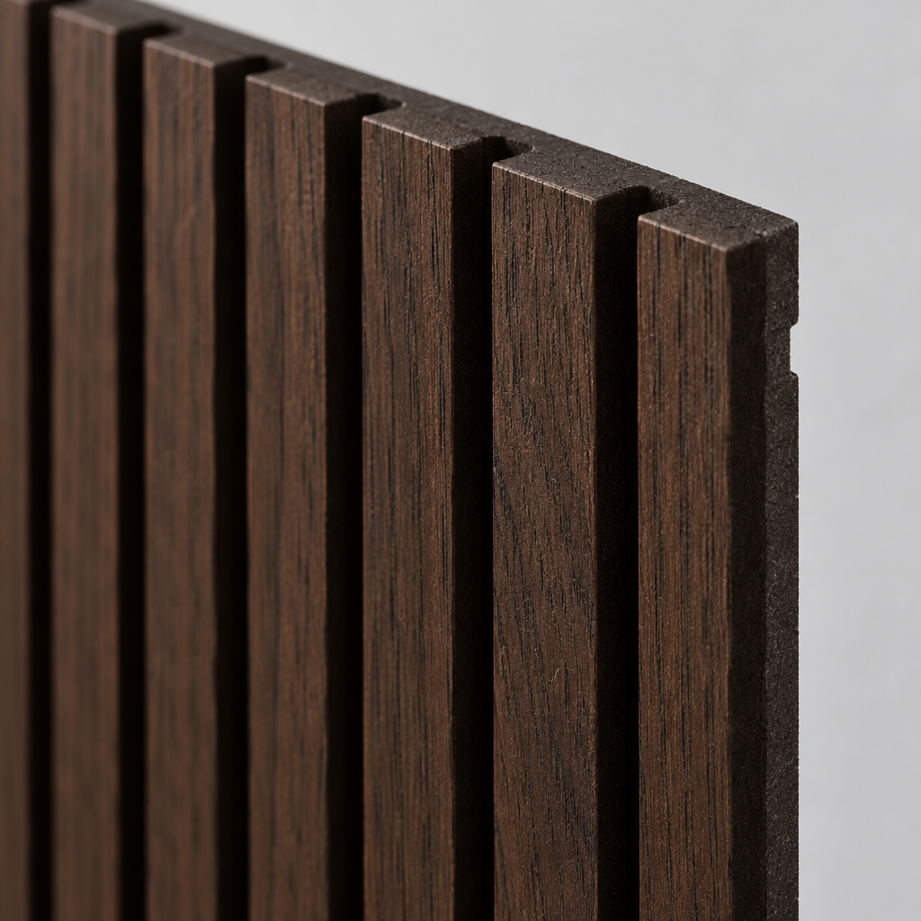 45 in Wood Slat Acoustic Wall Panels, 4 Pack, Dark Walnut