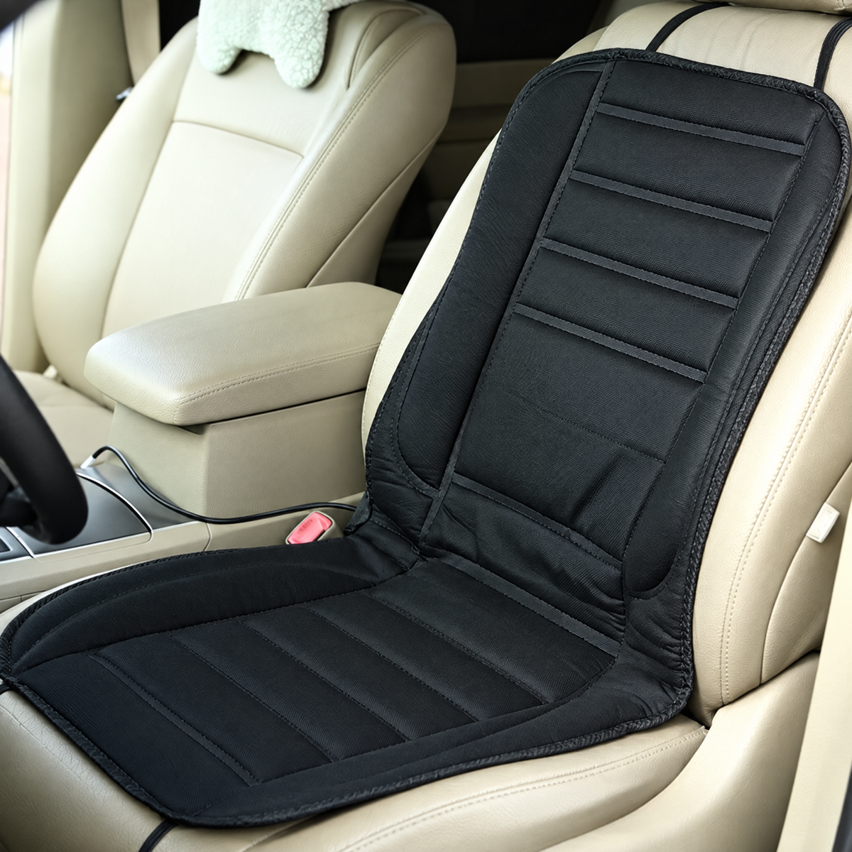 Heated car seat cover with stitched channels