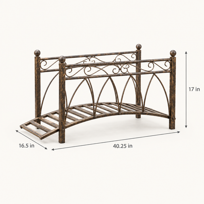 3.3 ft Arched Metal Garden Bridge with Handrails, Bronze dimensions