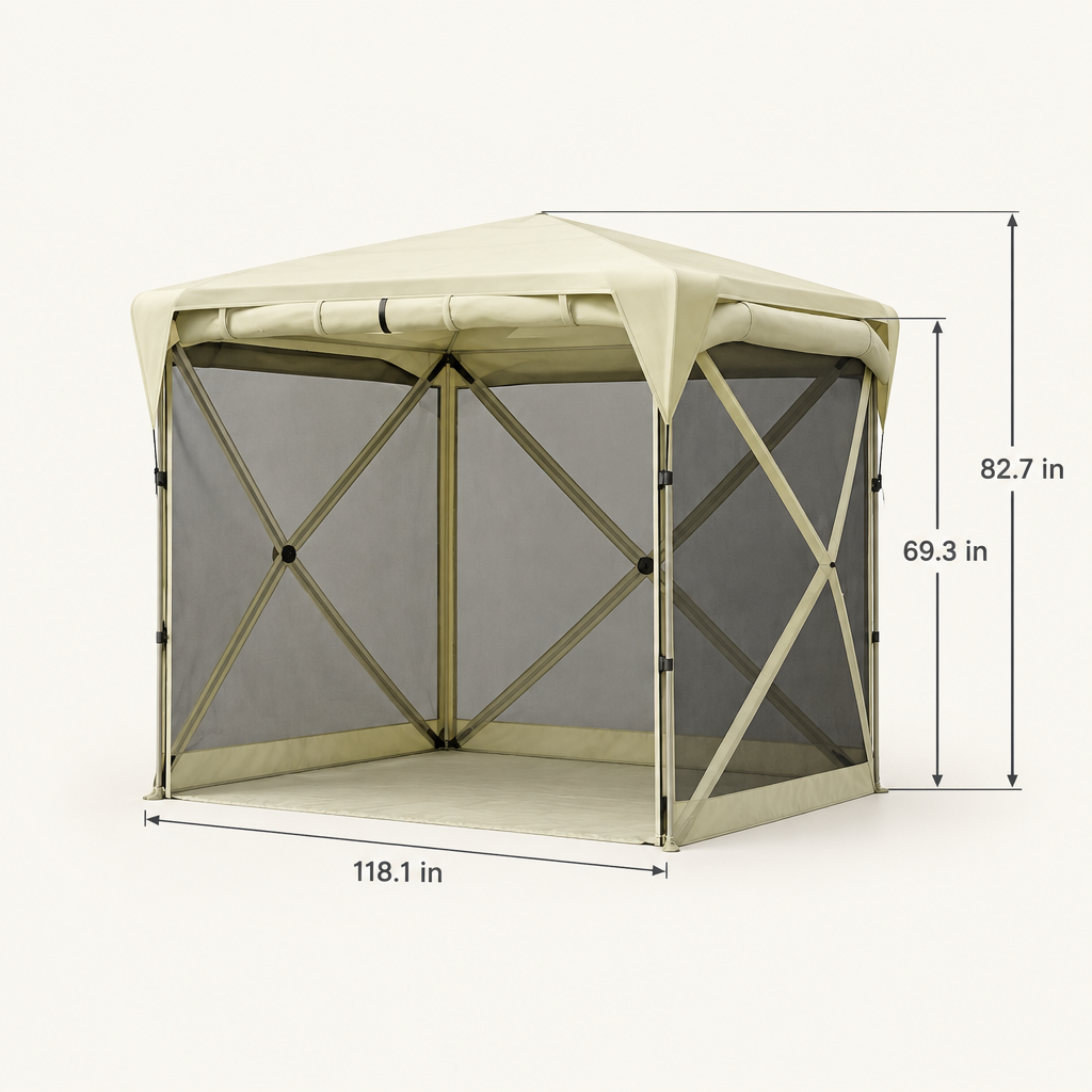 11 x 11 ft Pop Up Gazebo Screen Tent with Roof Cover, Beige dimensions