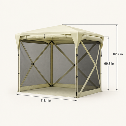 11 x 11 ft Pop Up Gazebo Screen Tent with Roof Cover, Beige dimensions