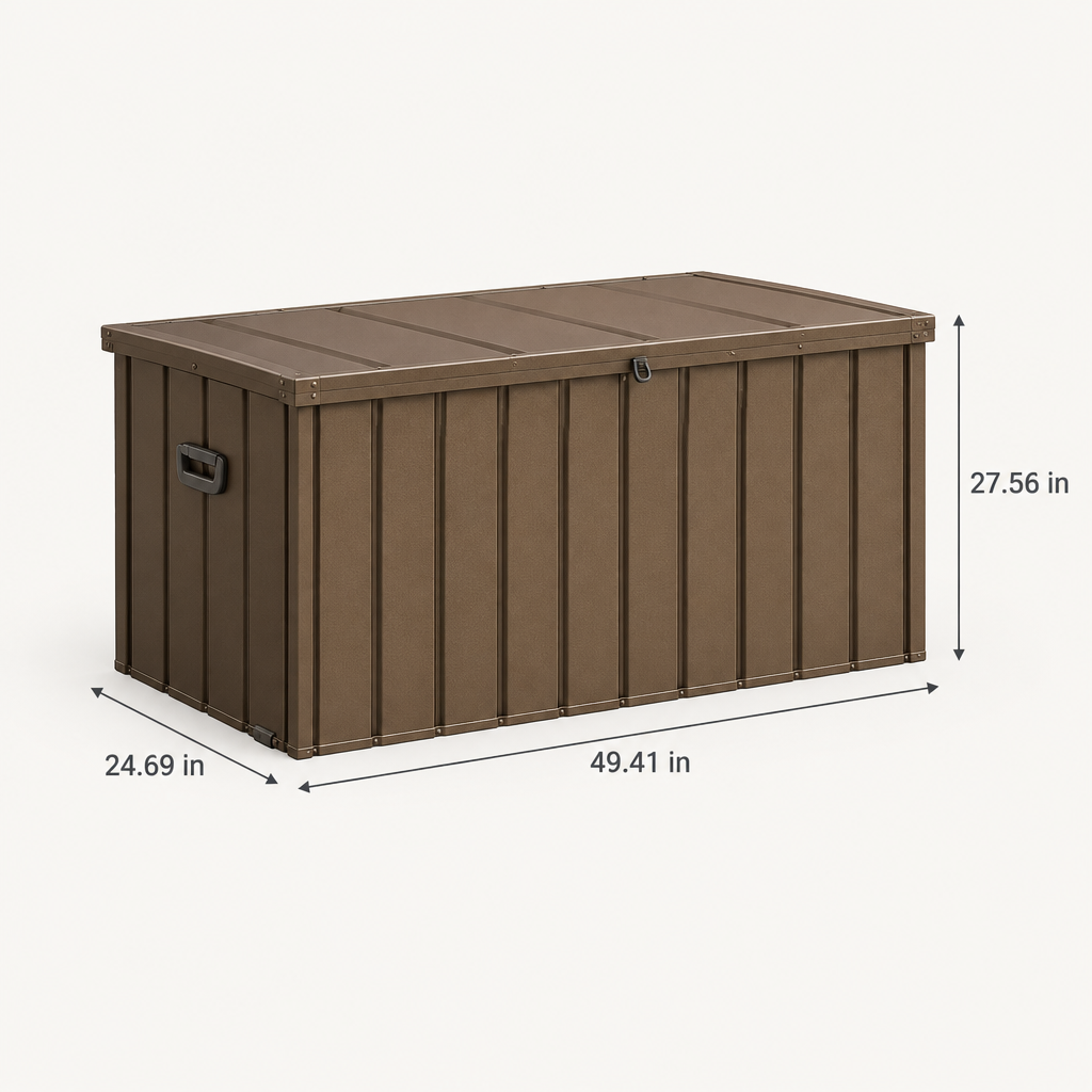 120 Gallon Outdoor Storage Deck Box, Steel, Dark Brown dimensions