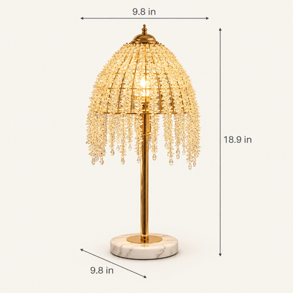 19 in Crystal Waterfall Table Lamp, Gold dimensions