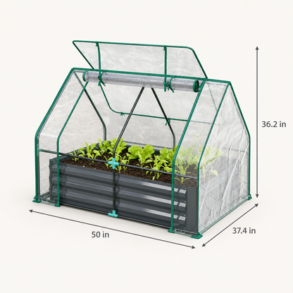 2-in-1 Raised Garden Bed with Mini Greenhouse Cover dimensions