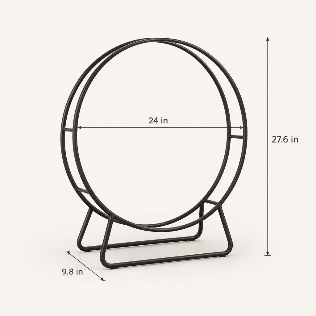 24 in Round Steel Firewood Log Rack, Black dimensions