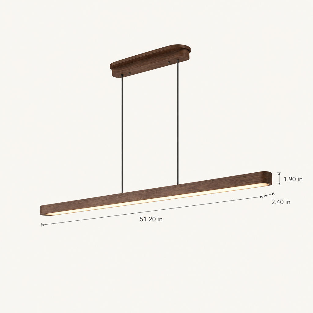 51 in Walnut Wood LED Linear Pendant Light, Dimmable with Remote dimensions