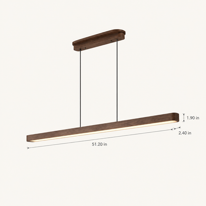51 in Walnut Wood LED Linear Pendant Light, Dimmable with Remote dimensions