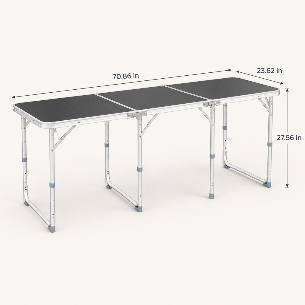 6 ft Tri-Fold Aluminum Outdoor Folding Table, Black dimensions