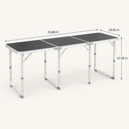 6 ft Tri-Fold Aluminum Outdoor Folding Table, Black dimensions