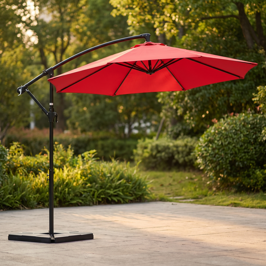 9.8 ft Offset Cantilever Patio Umbrella with Crank Tilt, Red