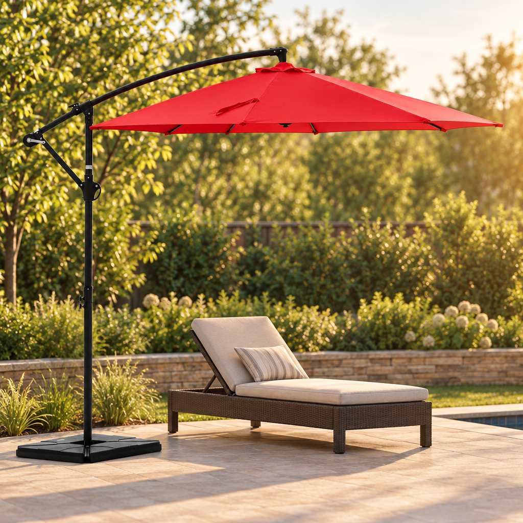 9.8 ft Offset Cantilever Patio Umbrella with Crank Tilt, Red