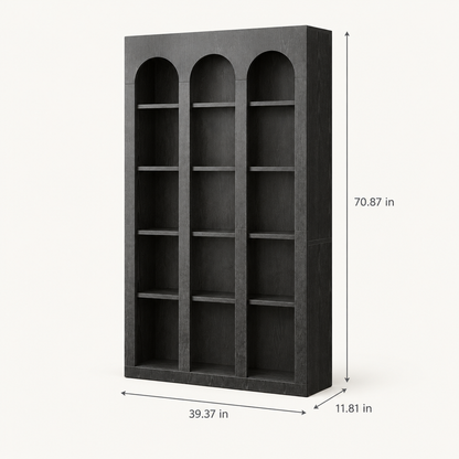 70.9 in Arched Farmhouse Bookshelf, Black Wood Grain dimensions