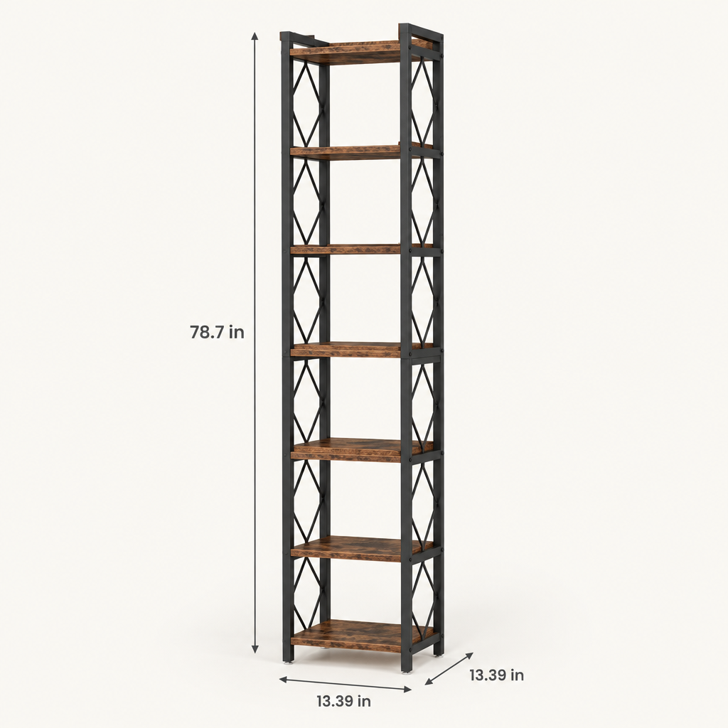 7-Tier Narrow Corner Bookshelf, 78.7 in Tall dimensions