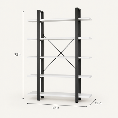 5-Shelf Bookcase 72 in Tall, Black and White dimensions