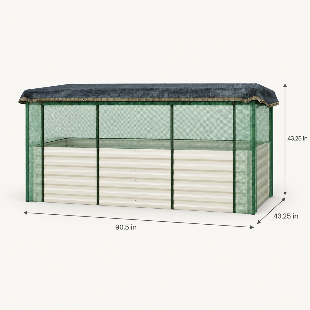 Raised Garden Bed with Crop Cage and Shade Cloth, Beige dimensions
