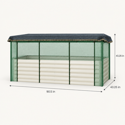 Raised Garden Bed with Crop Cage and Shade Cloth, Beige dimensions