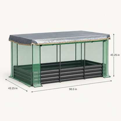 Raised Garden Bed with Crop Cage and Shade Cloth, Gray dimensions