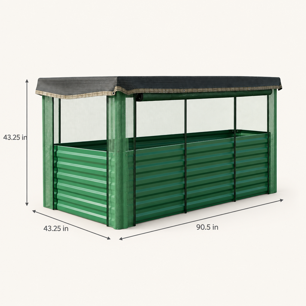 Raised Garden Bed with Crop Cage and Shade Cloth, Green dimensions