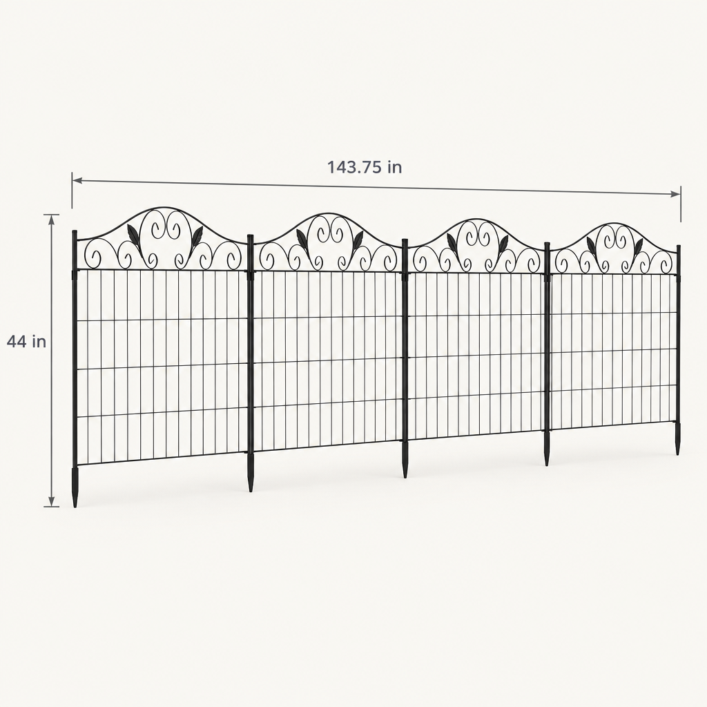 44 in x 12 ft Folding Garden Fence Border, 4 Panels, Black dimensions