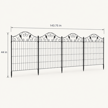 44 in x 12 ft Folding Garden Fence Border, 4 Panels, Black dimensions