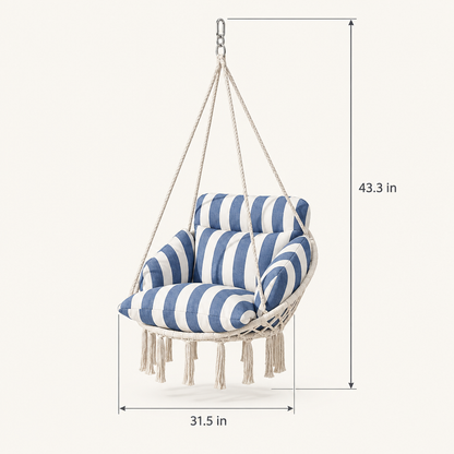 Hanging Hammock Swing Chair with Cushion, Blue and White dimensions