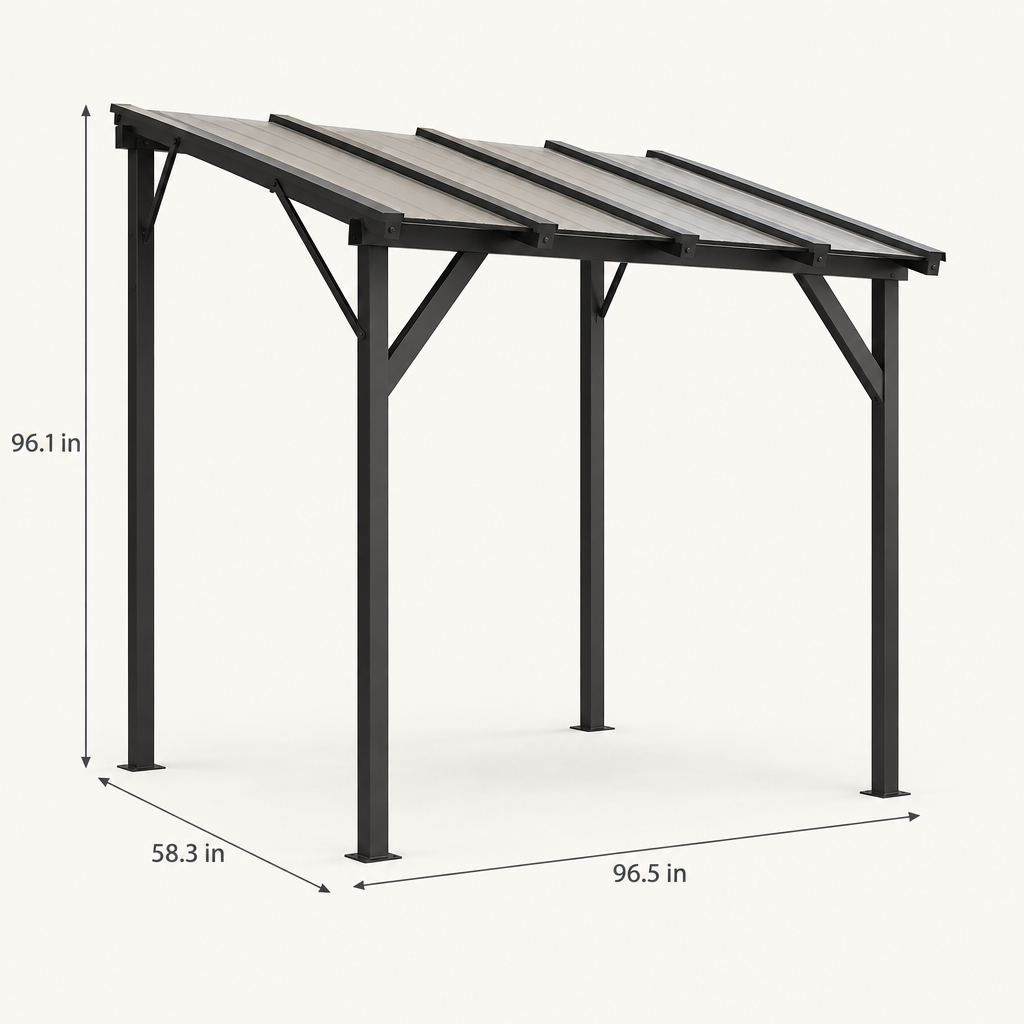 Hardtop Grill Gazebo with Polycarbonate Roof, Dark Gray dimensions