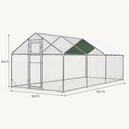 Walk-In Metal Chicken Run, 9.8 x 19.7 x 6.4 ft, Silver dimensions